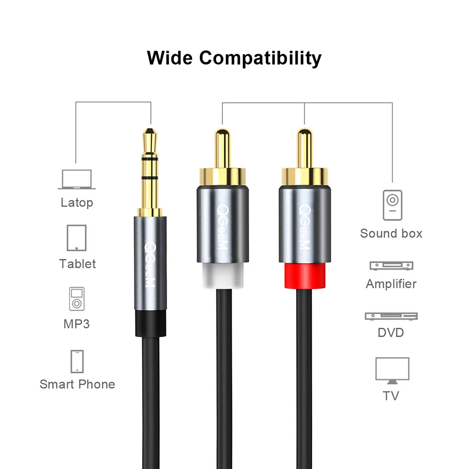 QGeeM RCA Cable 2RCA to 3.5 Au - огляд і ціна Audio Music Mixer